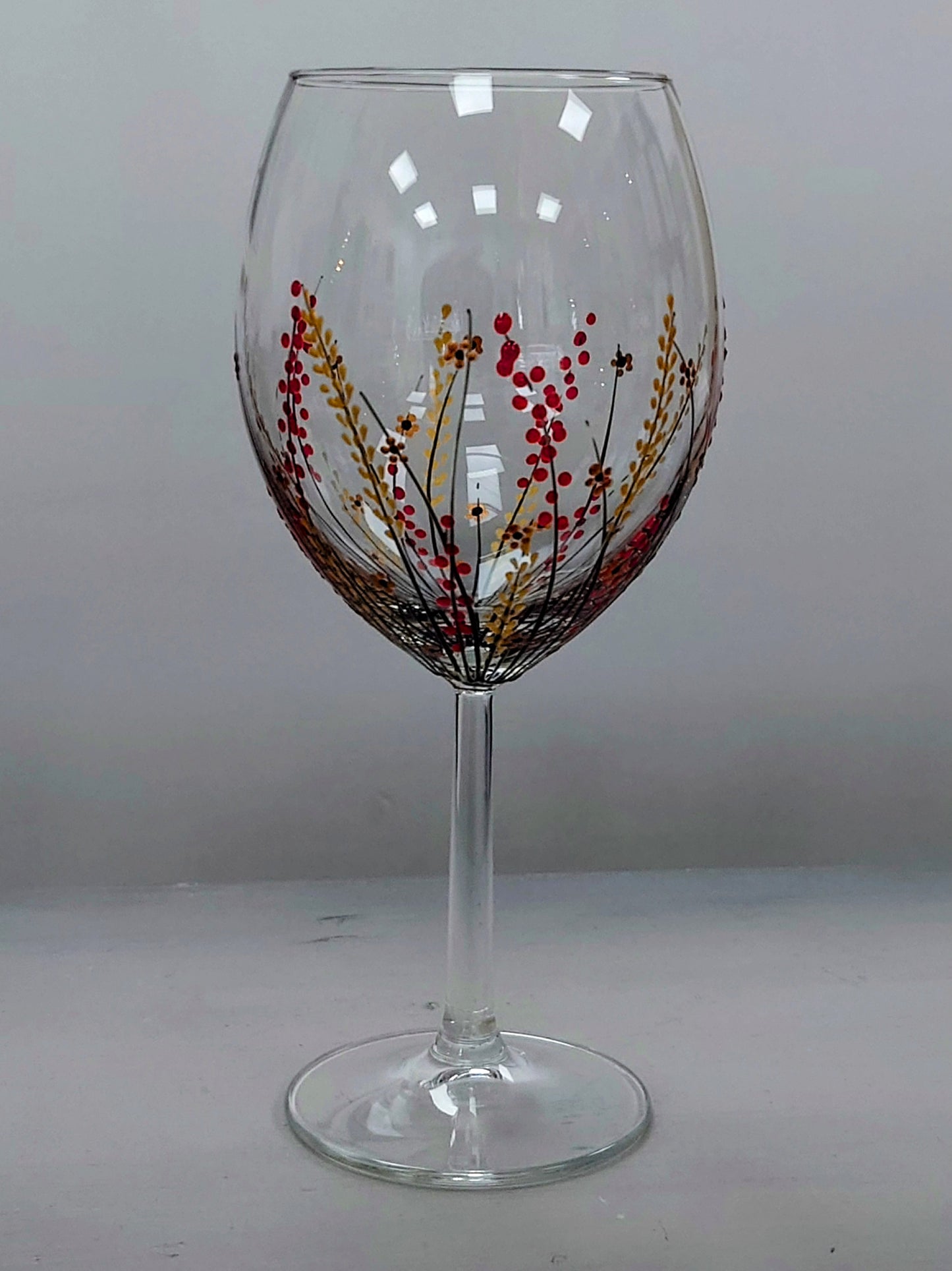 Hand-painted 'Autumn meadow'' design large wine glass