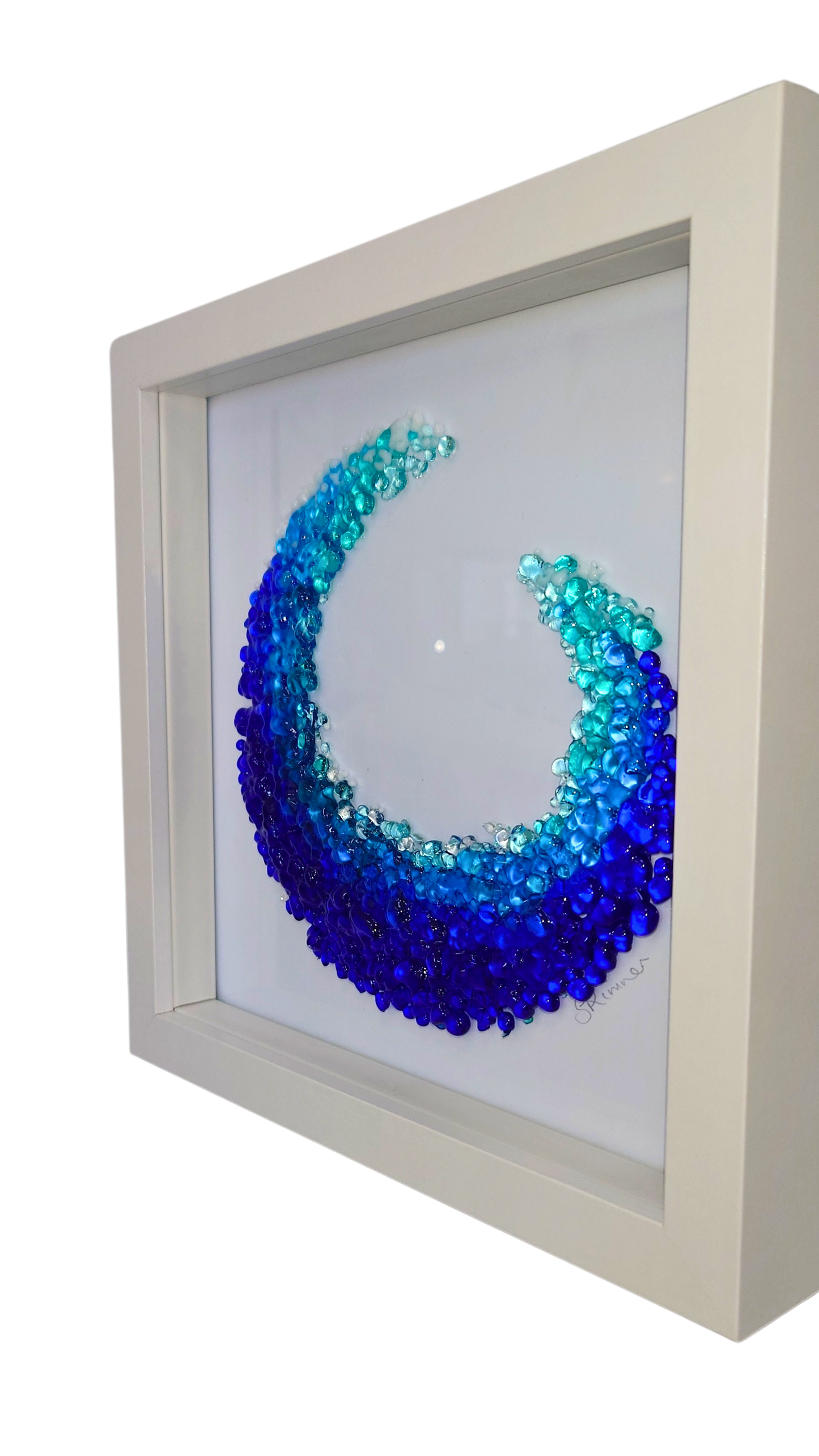 Fused glass medium framed picture ocean wave, fused glass art, sea art, fused glass