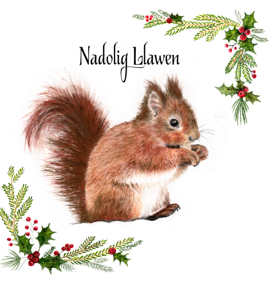 Fine art greeting card -  Red Squirrel Welsh Christmas