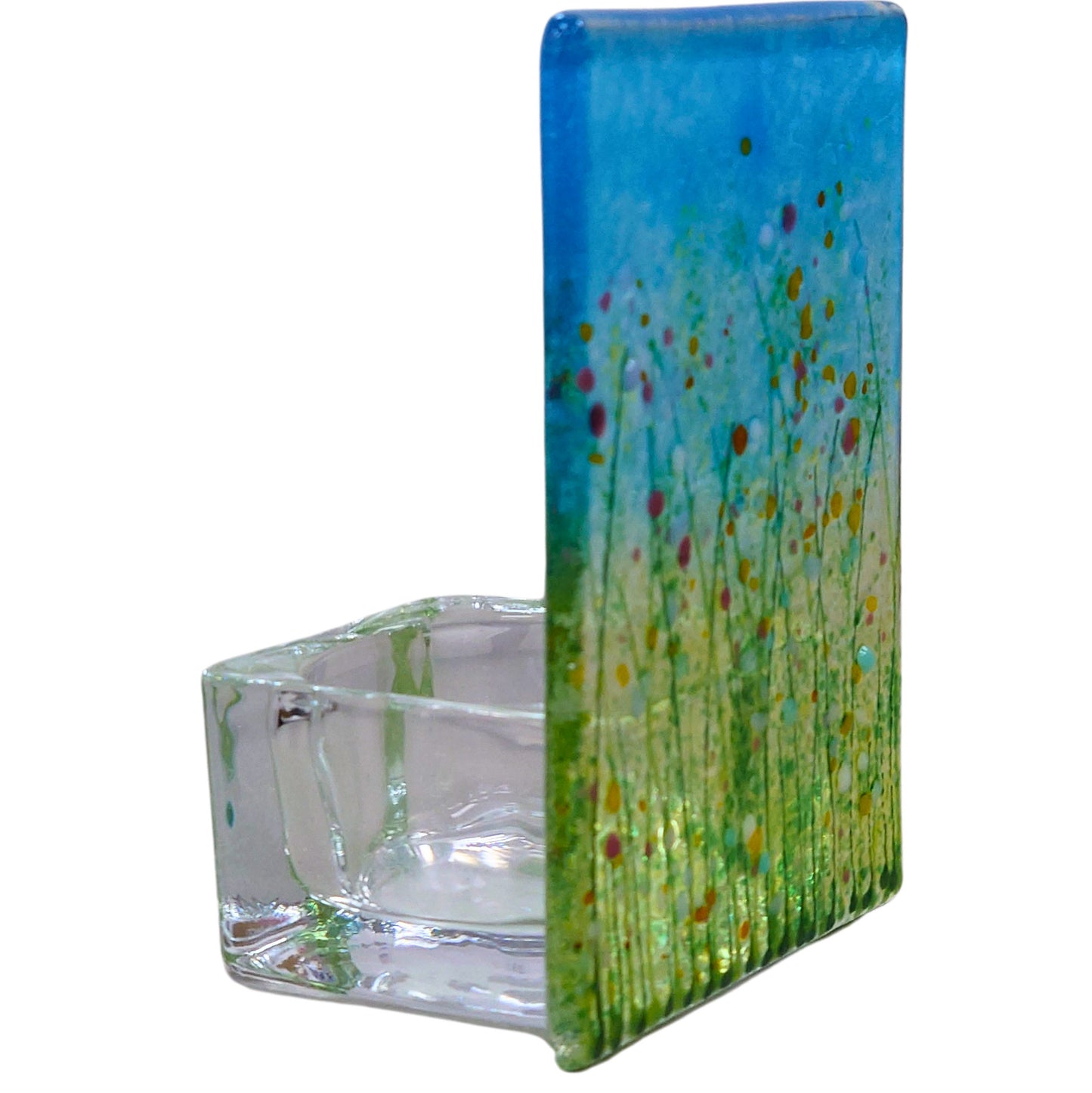 Fused glass tealight holder, Summer meadow candle shade, Flower tea light holder