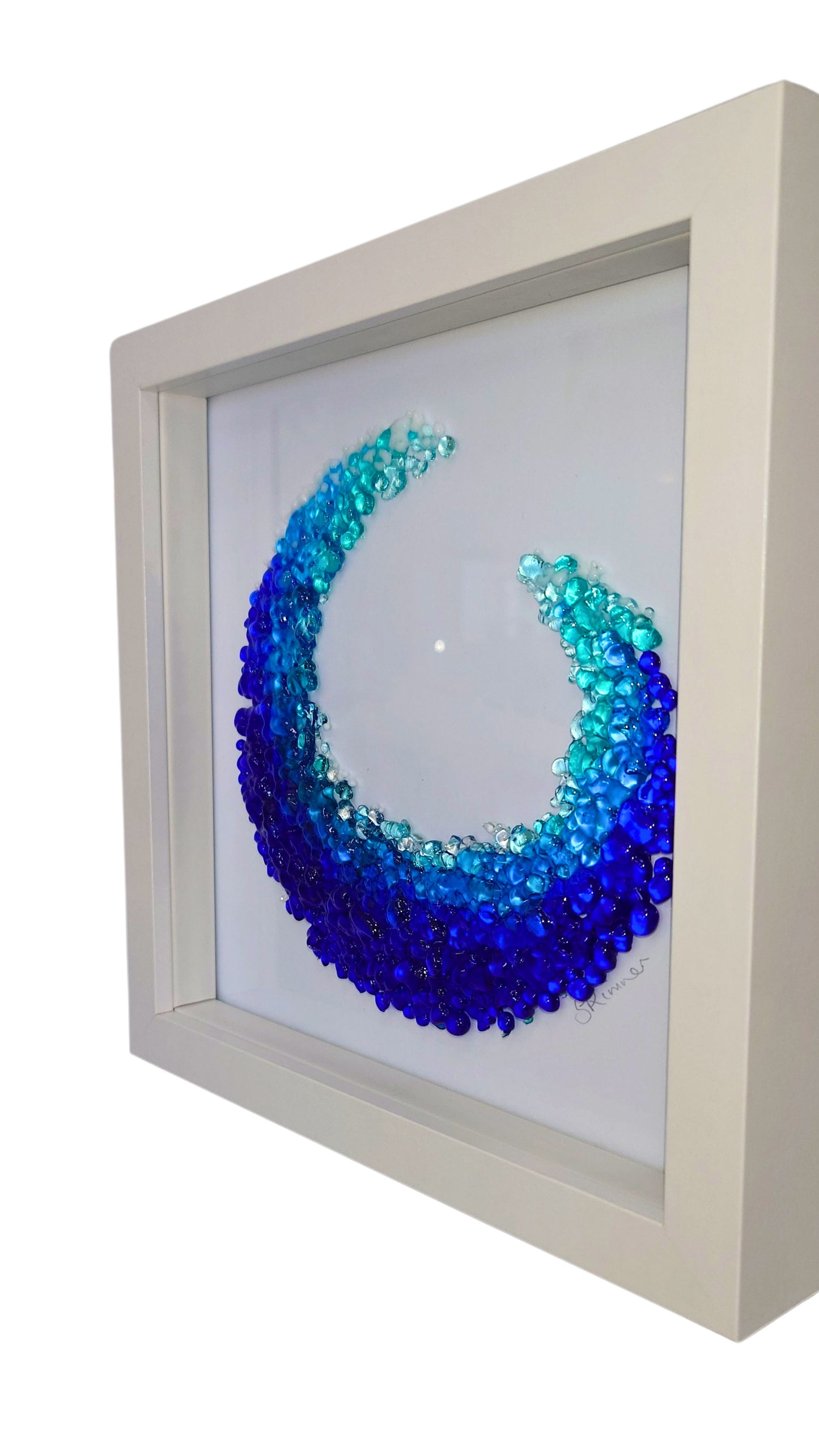 Fused glass medium framed picture ocean wave, fused glass art, sea art, fused glass