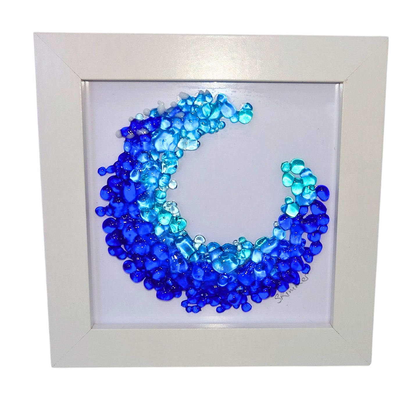 Fused glass small framed picture, ocean wave, fused glass art, sea art, fused glass