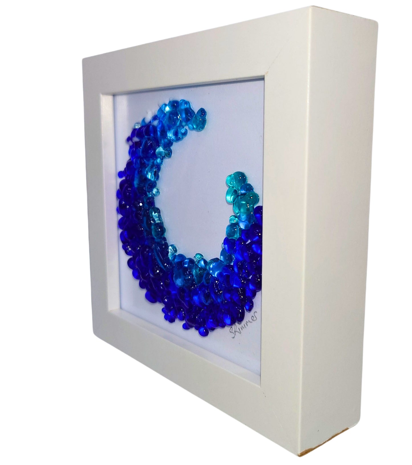 Fused glass small framed picture, ocean wave, fused glass art, sea art, fused glass