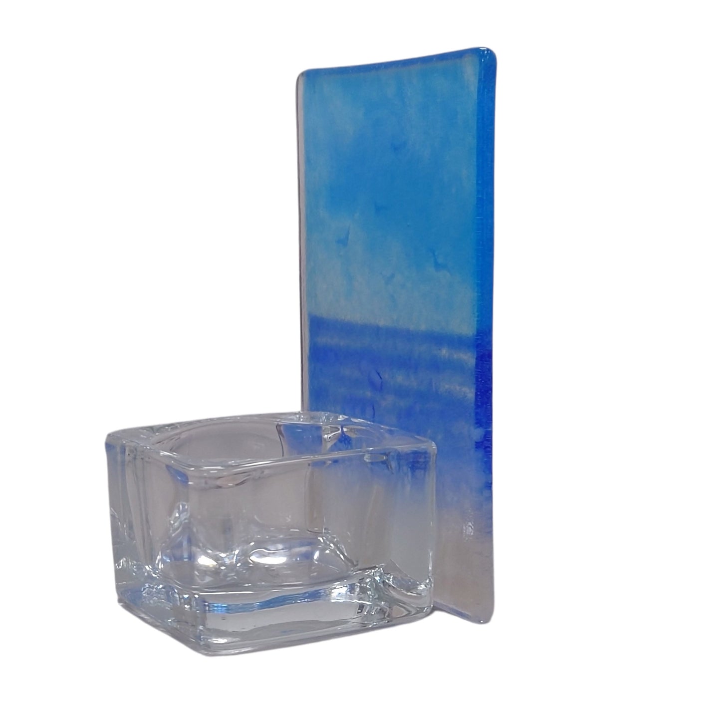 Fused glass tealight holder, Sea & Gulls, seaside, candle shade, beach tea light holder