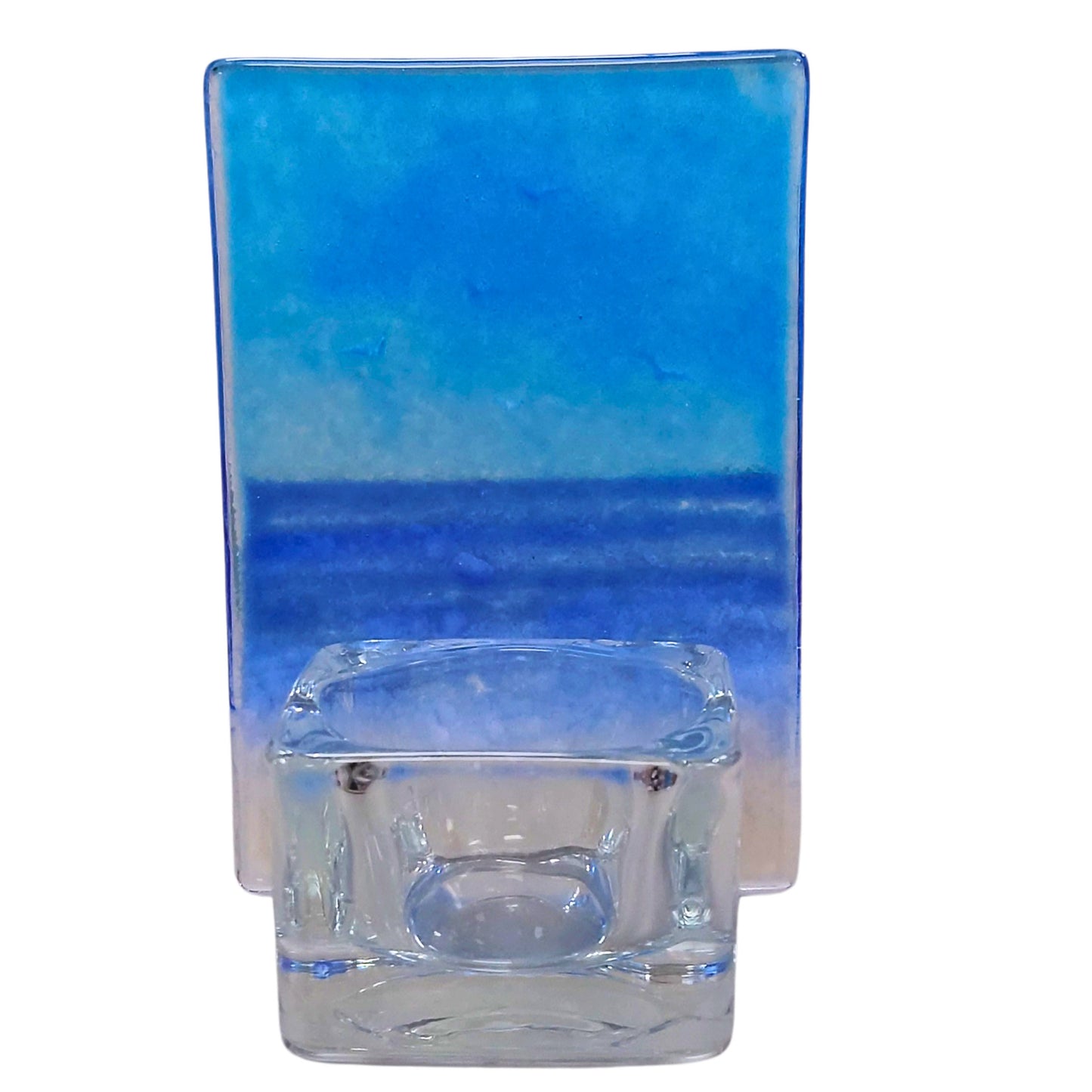 Fused glass tealight holder, Sea & Gulls, seaside, candle shade, beach tea light holder