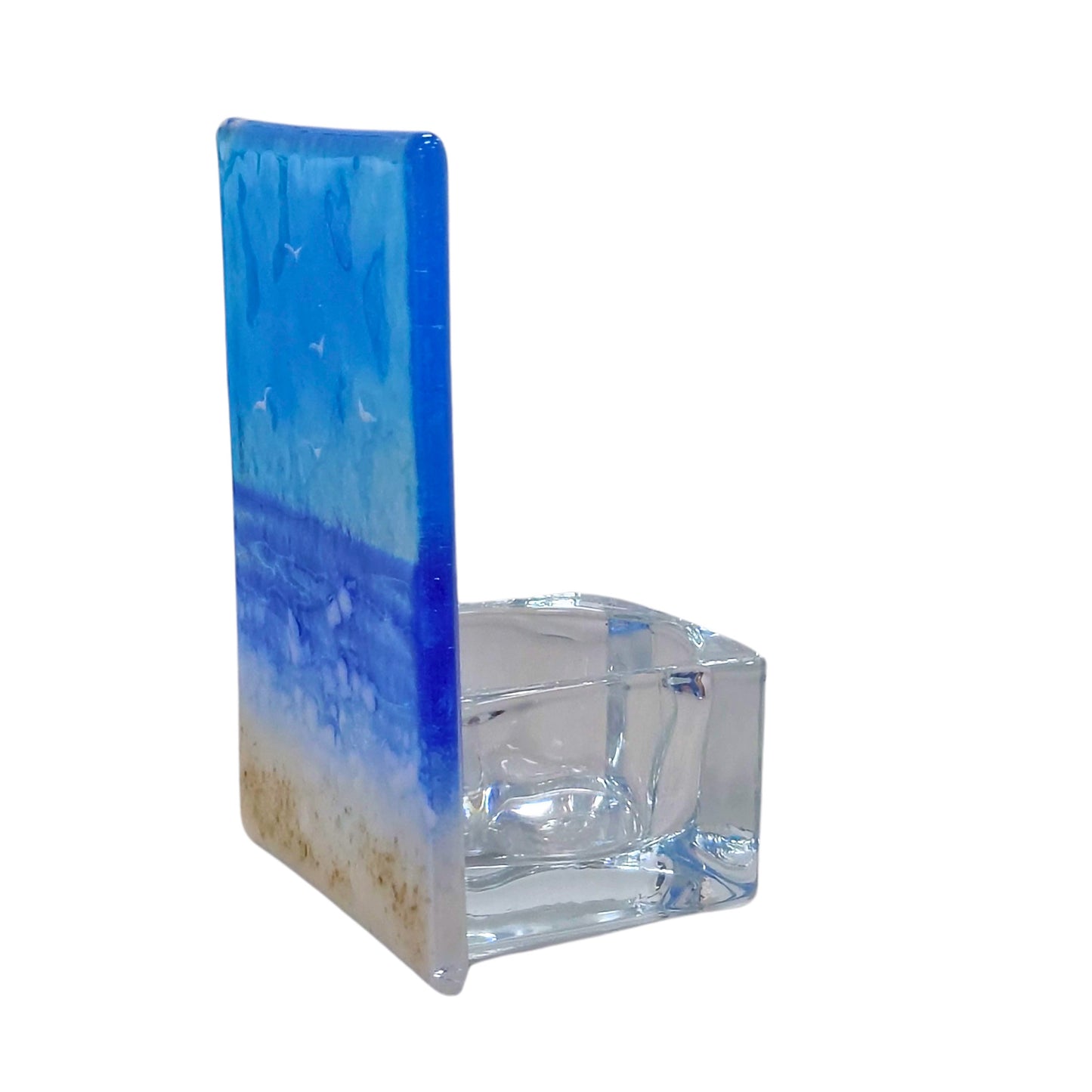 Fused glass tealight holder, Sea & Gulls, seaside, candle shade, beach tea light holder