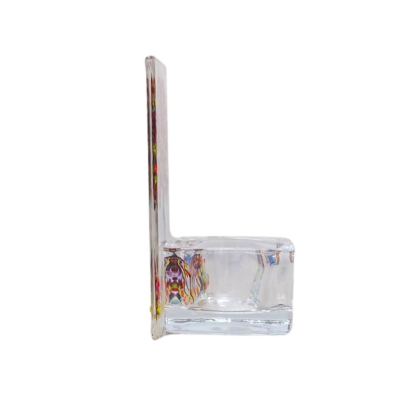 Fused glass tealight holder, rainbow Tree of Life candle shade