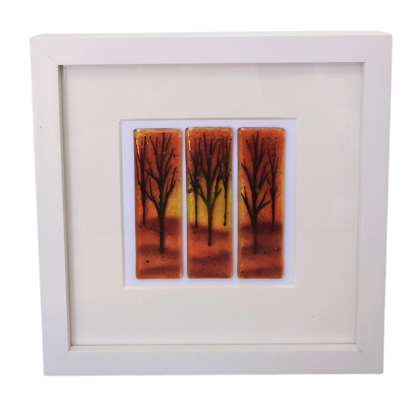 Fused glass medium framed picture 'Autumn trees', fused glass art, trees art, fused glass