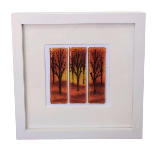 Fused glass small framed picture 'Autumn trees',  fused glass art, trees art, fused glass