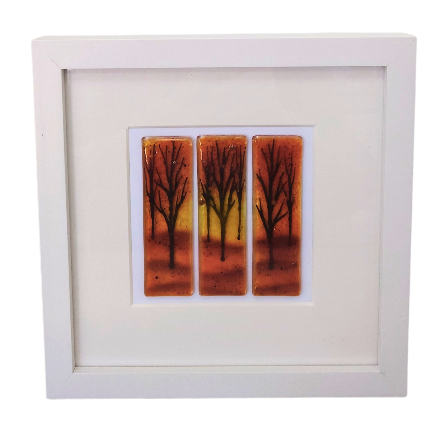 Fused glass small framed picture 'Autumn trees',  fused glass art, trees art, fused glass