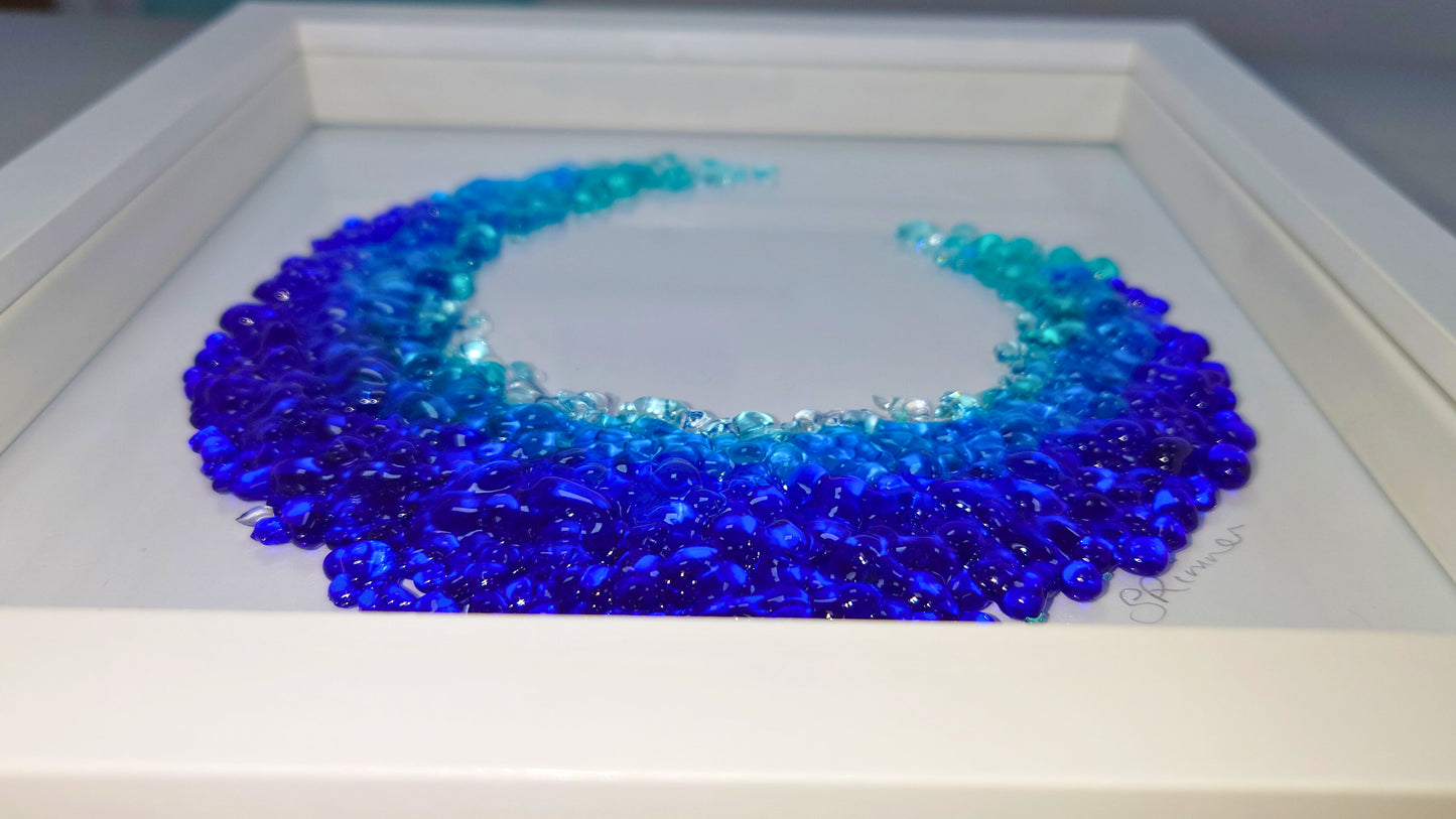 Fused glass medium framed picture ocean wave, fused glass art, sea art, fused glass