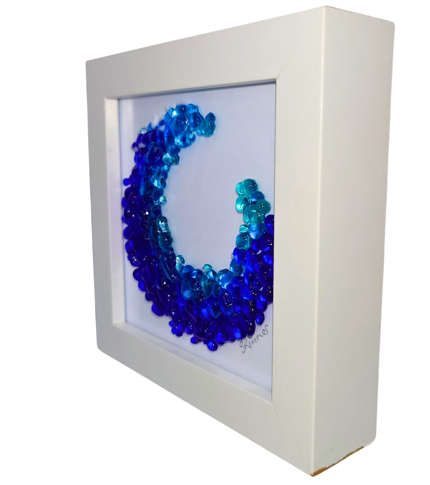 Fused glass small framed picture, ocean wave, fused glass art, sea art, fused glass