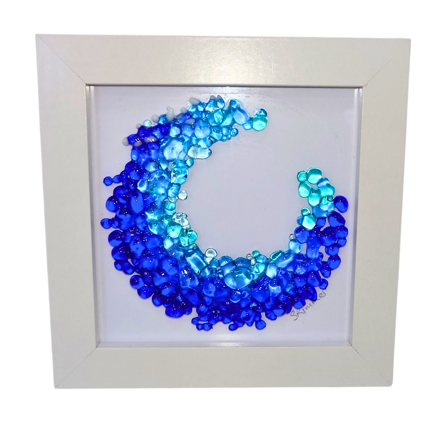 Fused glass small framed picture, ocean wave, fused glass art, sea art, fused glass