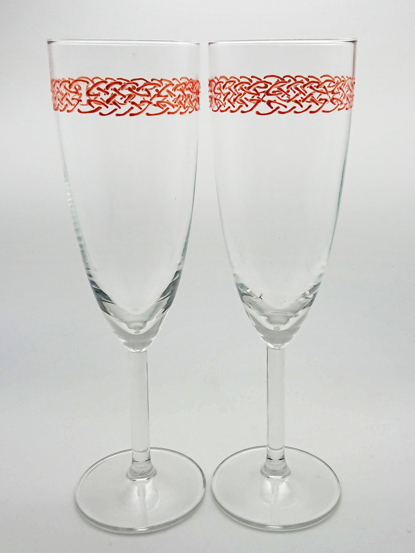 Hand-painted Celtic Champagne Glasses in Copper