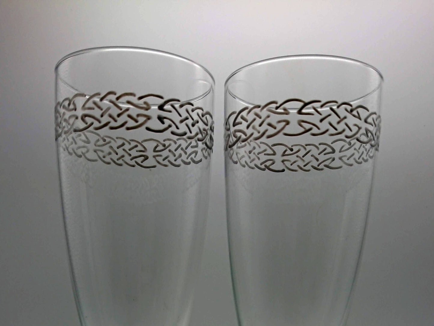 Hand-painted Celtic Champagne Glasses in Silver