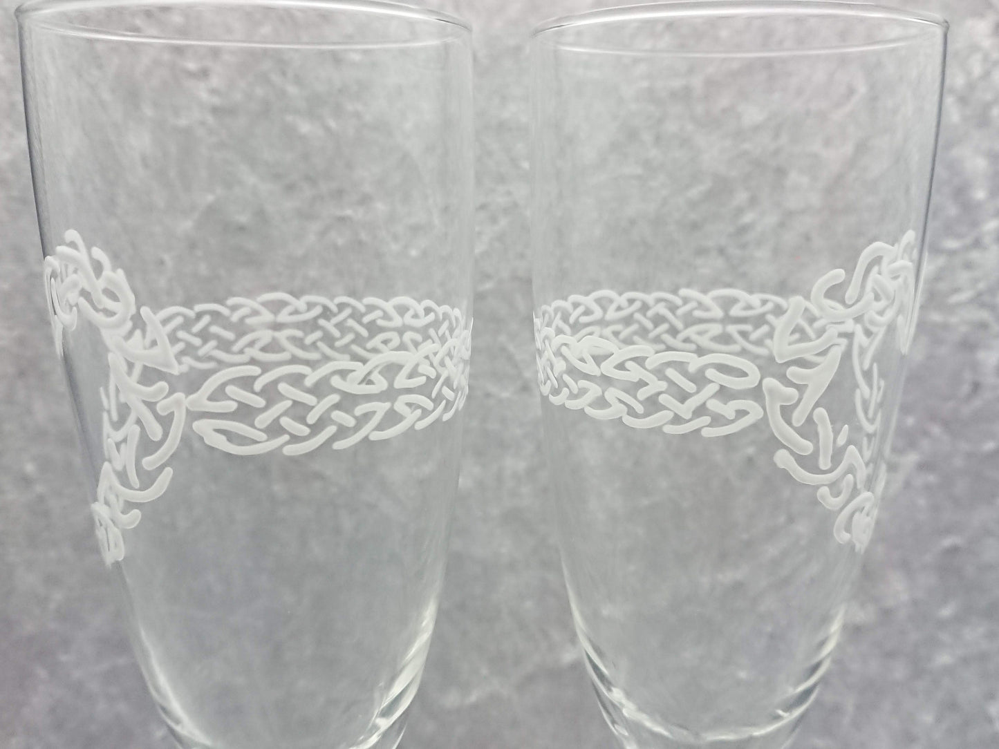 Hand-painted Celtic Heart Champagne Glasses in White