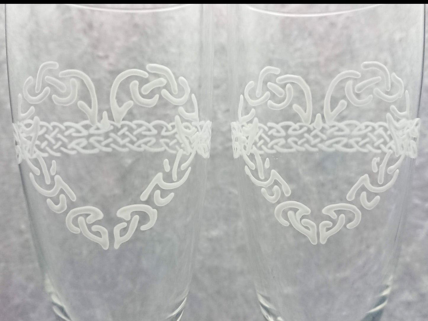 Hand-painted Celtic Heart Champagne Glasses in White