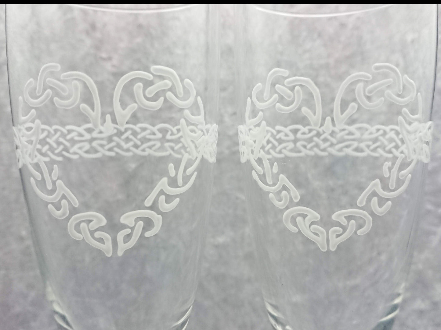 Hand-painted Celtic Heart Champagne Glasses in White