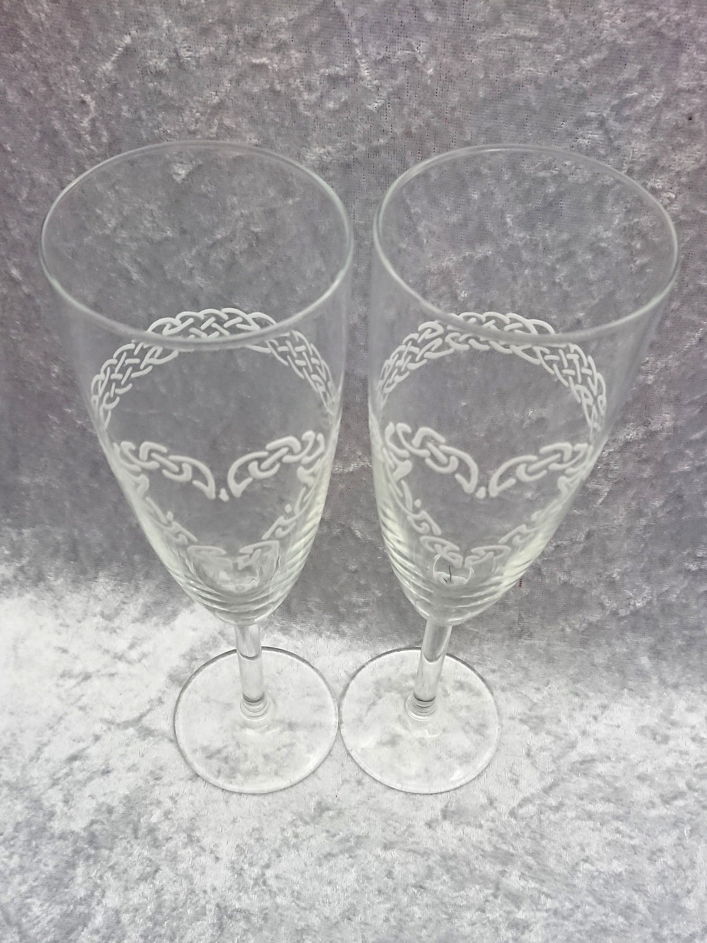 Hand-painted Celtic Heart Champagne Glasses in White