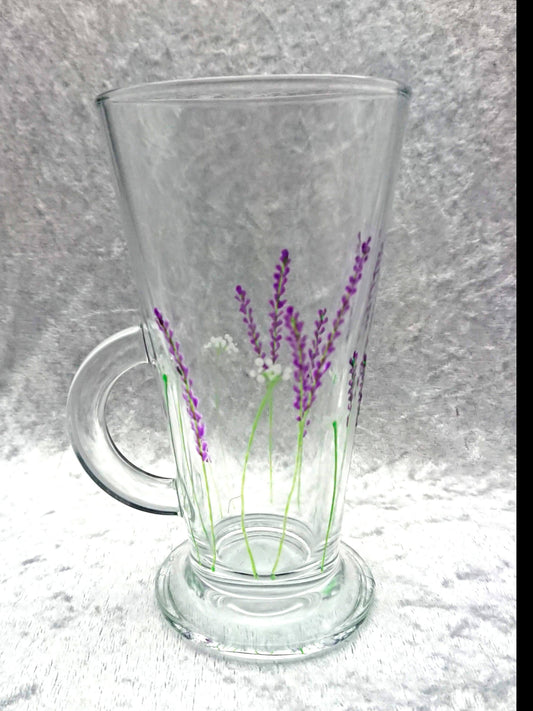 Hand-painted 'Lavender' Glass Latte  Mug