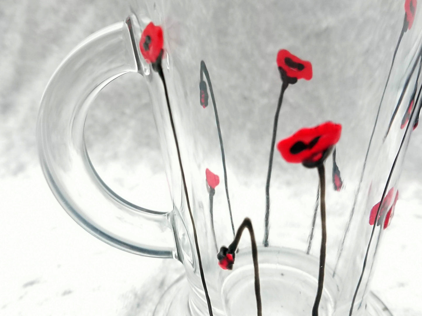 Hand-painted 'Poppy' Glass Latte Mug