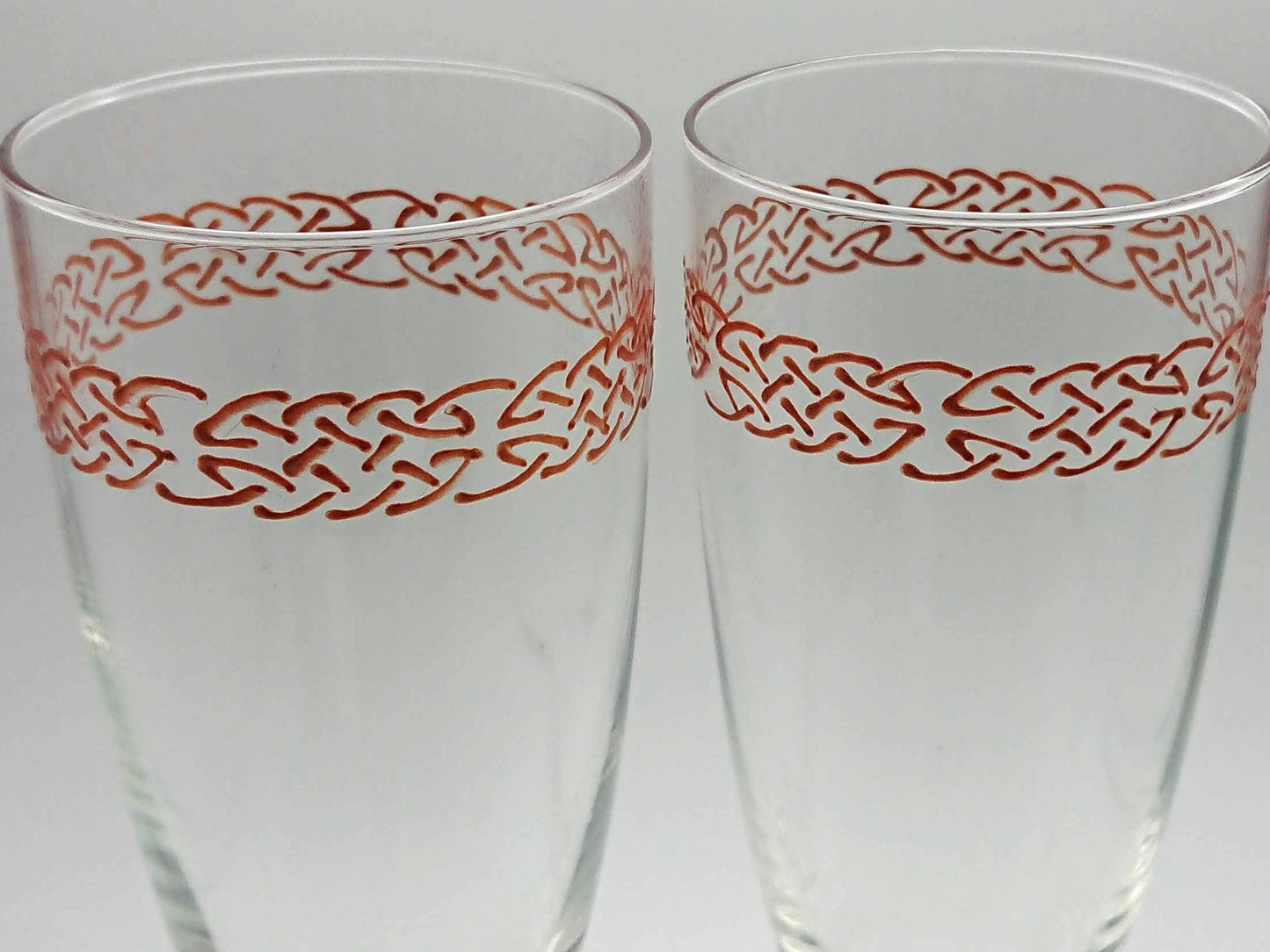 Hand-painted Celtic Champagne Glasses in Copper