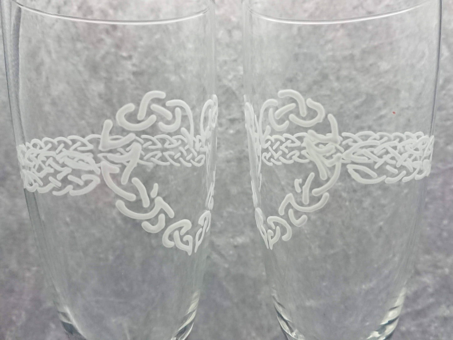 Hand-painted Celtic Heart Champagne Glasses in White