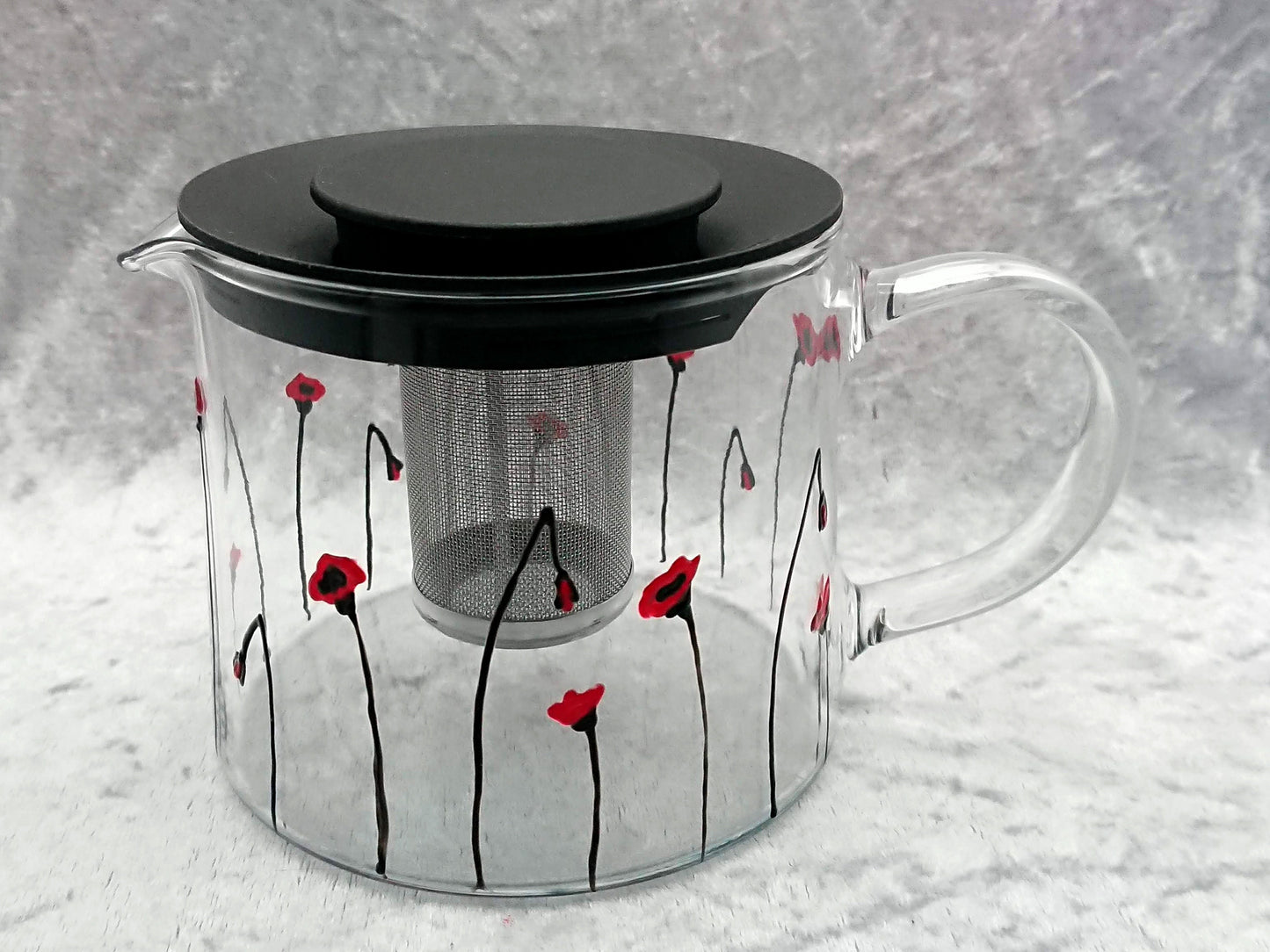 Hand-painted 'Poppy' Glass Teapot