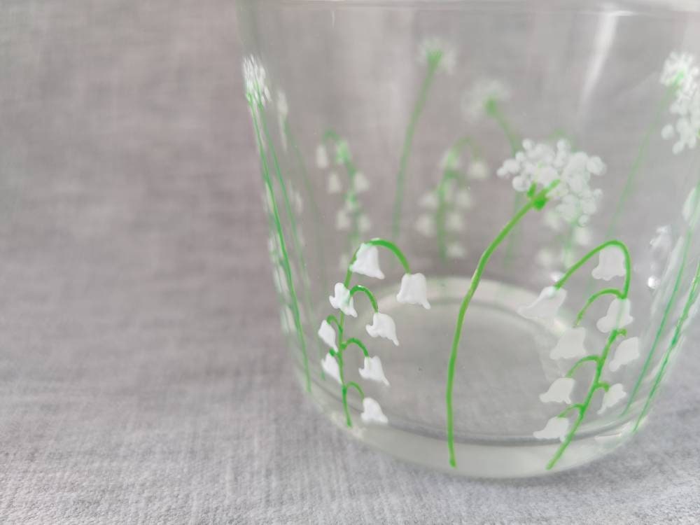 Large Hand-painted Lily of the Valley Glass mug
