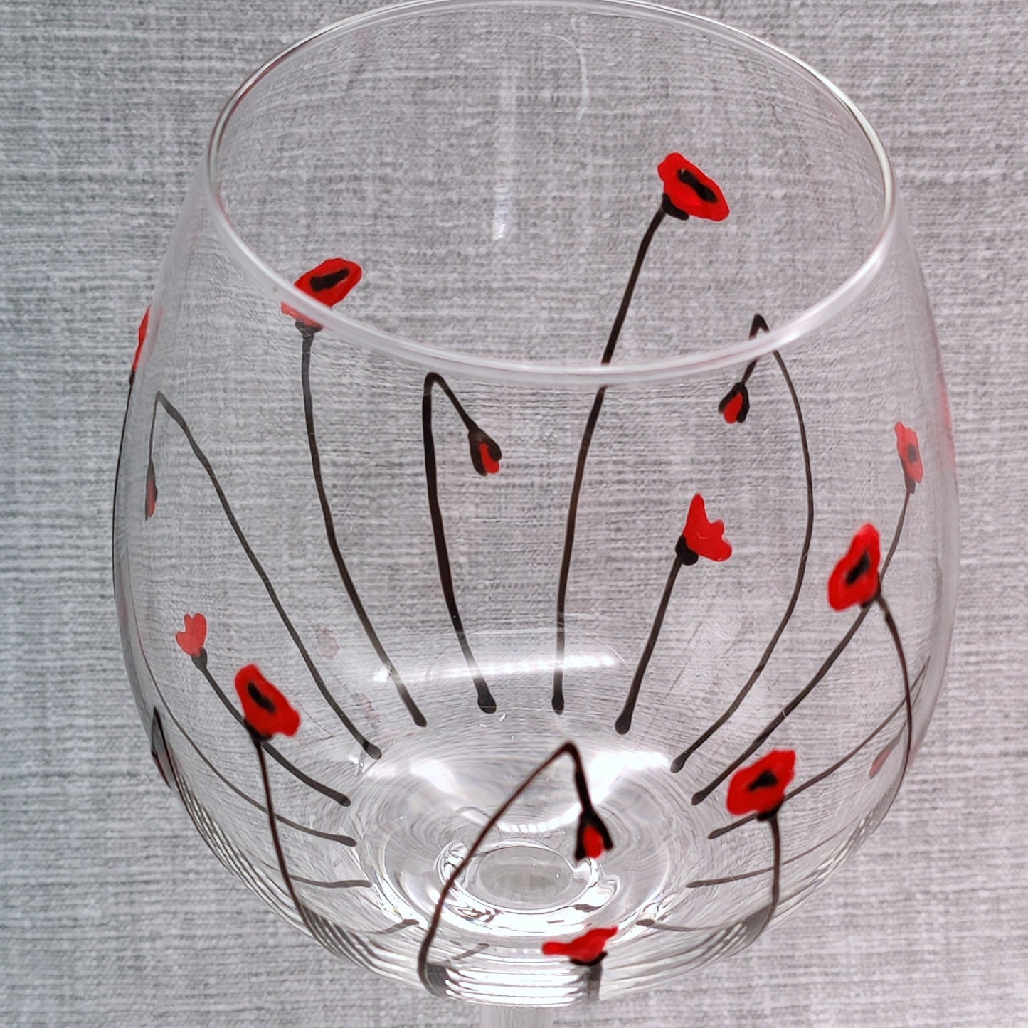 Hand-painted Poppy design large wine glass