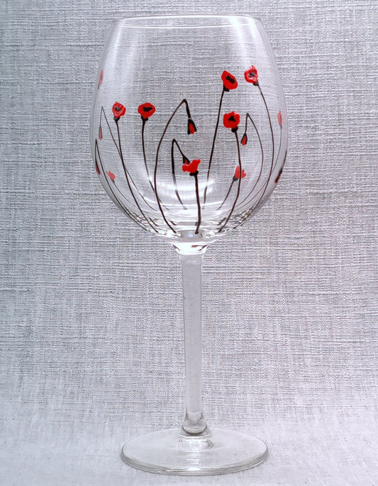 Hand-painted Poppy design large wine glass