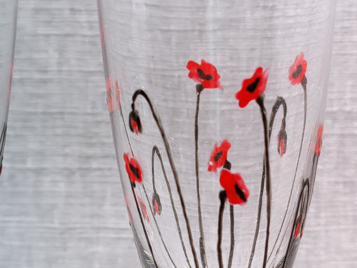 Pair of Hand-painted Poppy champagne/prosecco glasses