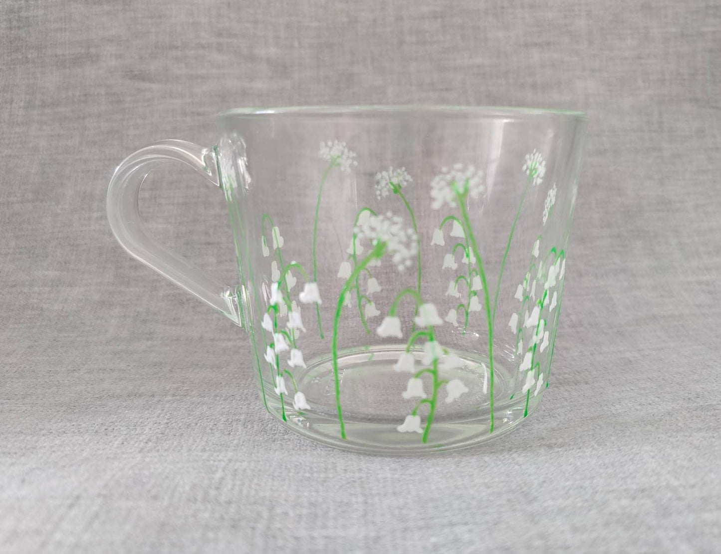 Large Hand-painted Lily of the Valley Glass mug