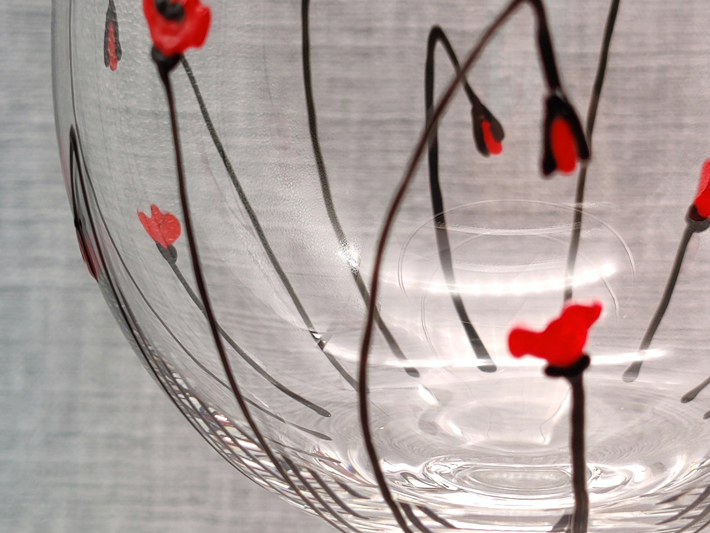 Hand-painted Poppy design large wine glass