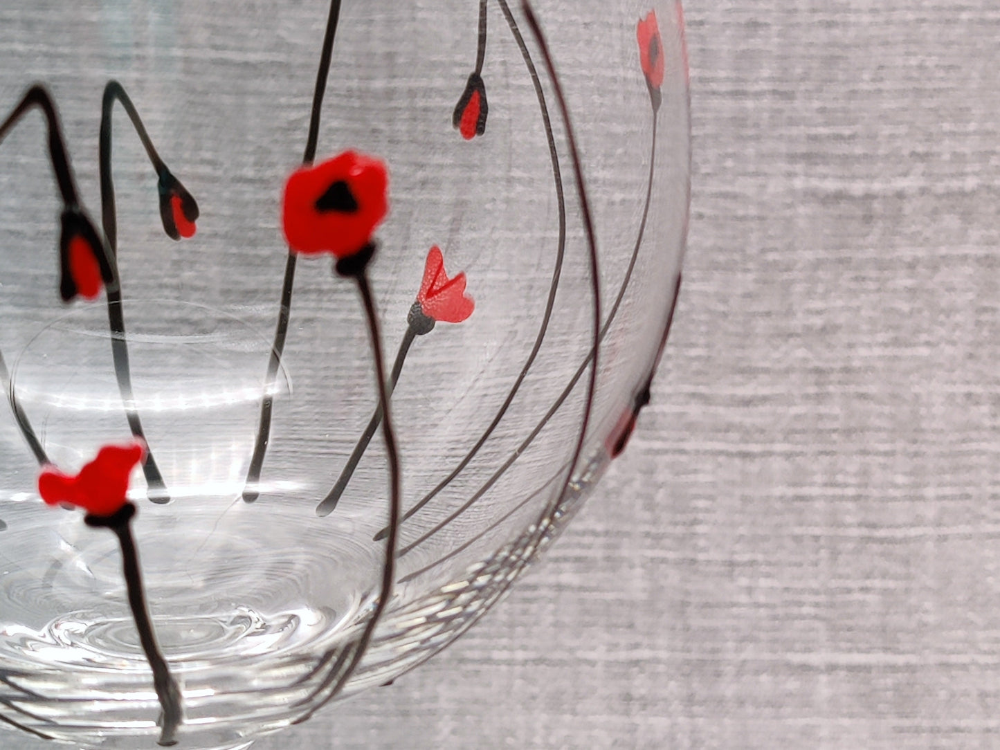 Hand-painted Poppy design large wine glass