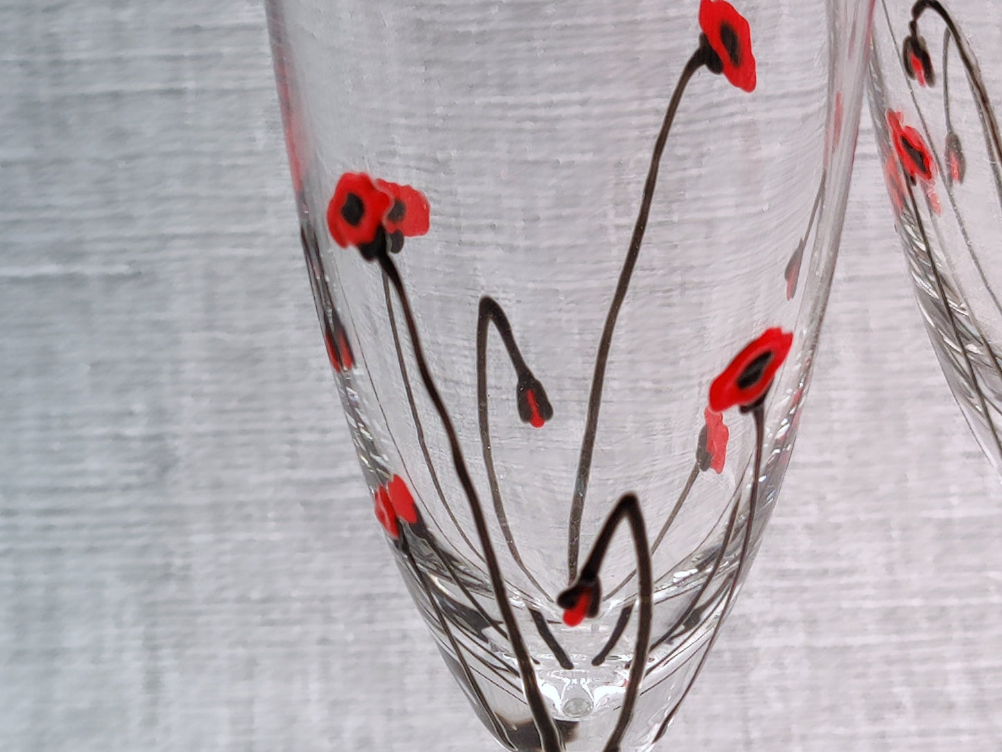 Pair of Hand-painted Poppy champagne/prosecco glasses