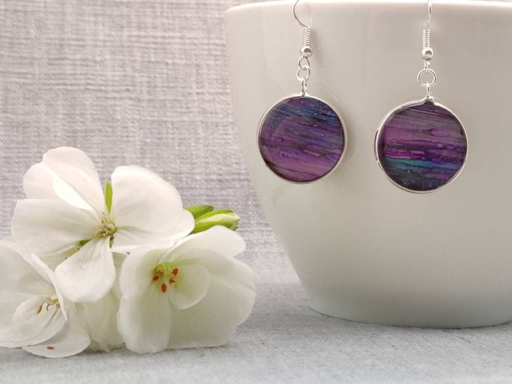 Gorgeous unique resin art drop earrings, various colours