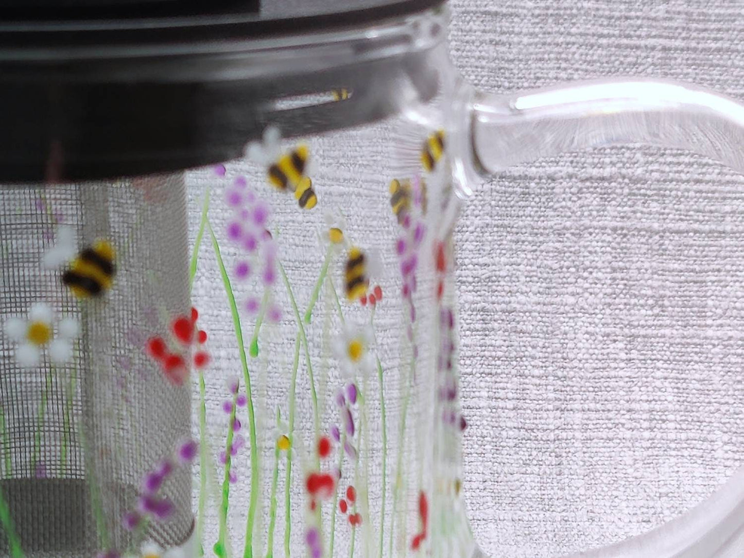 Hand-painted 'Summer Meadow & Bee ' Glass Teapot
