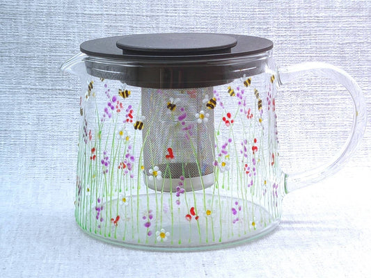 Hand-painted 'Summer Meadow & Bee ' Glass Teapot
