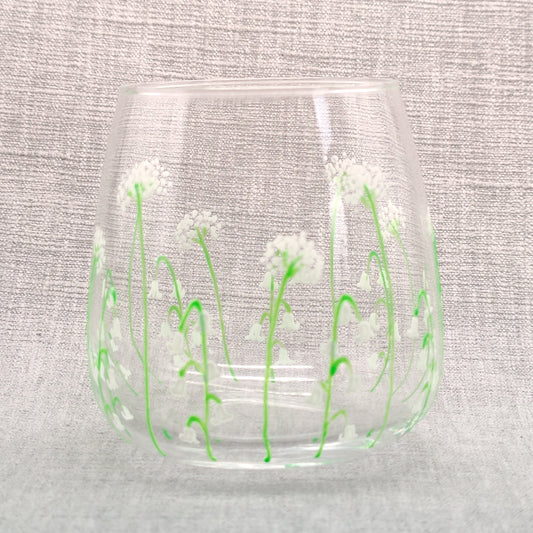 Hand-painted 'Lily of the Valley' Stemless Wine Glass