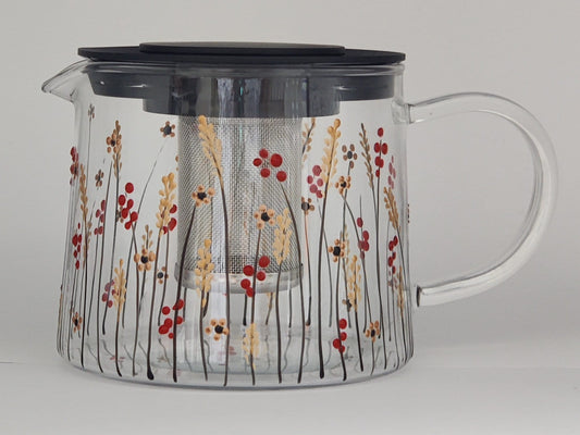 Hand-painted ' Autumn  Meadow ' Glass Teapot