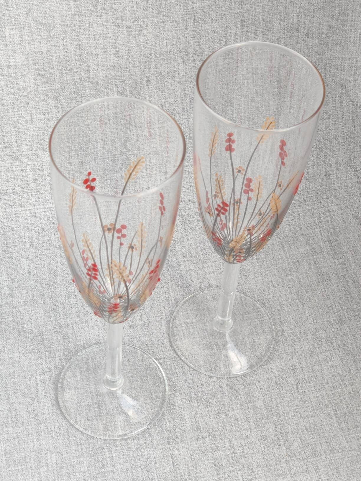 Pair of Hand-painted 'Autumn Meadow' champagne /prosecco Glass