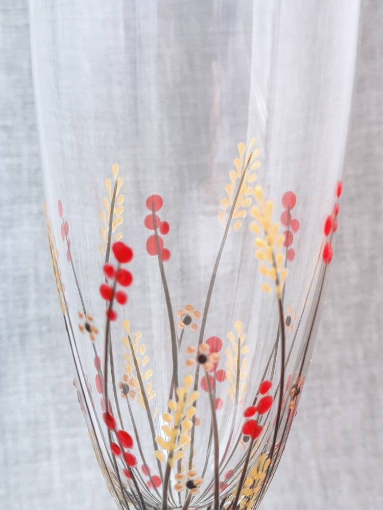 Pair of Hand-painted 'Autumn Meadow' champagne /prosecco Glass