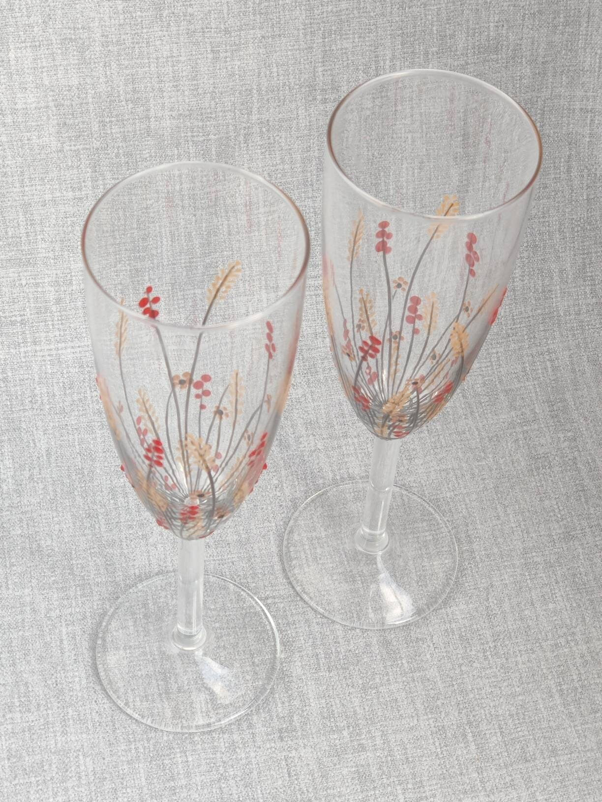 Pair of Hand-painted 'Autumn Meadow' champagne /prosecco Glass