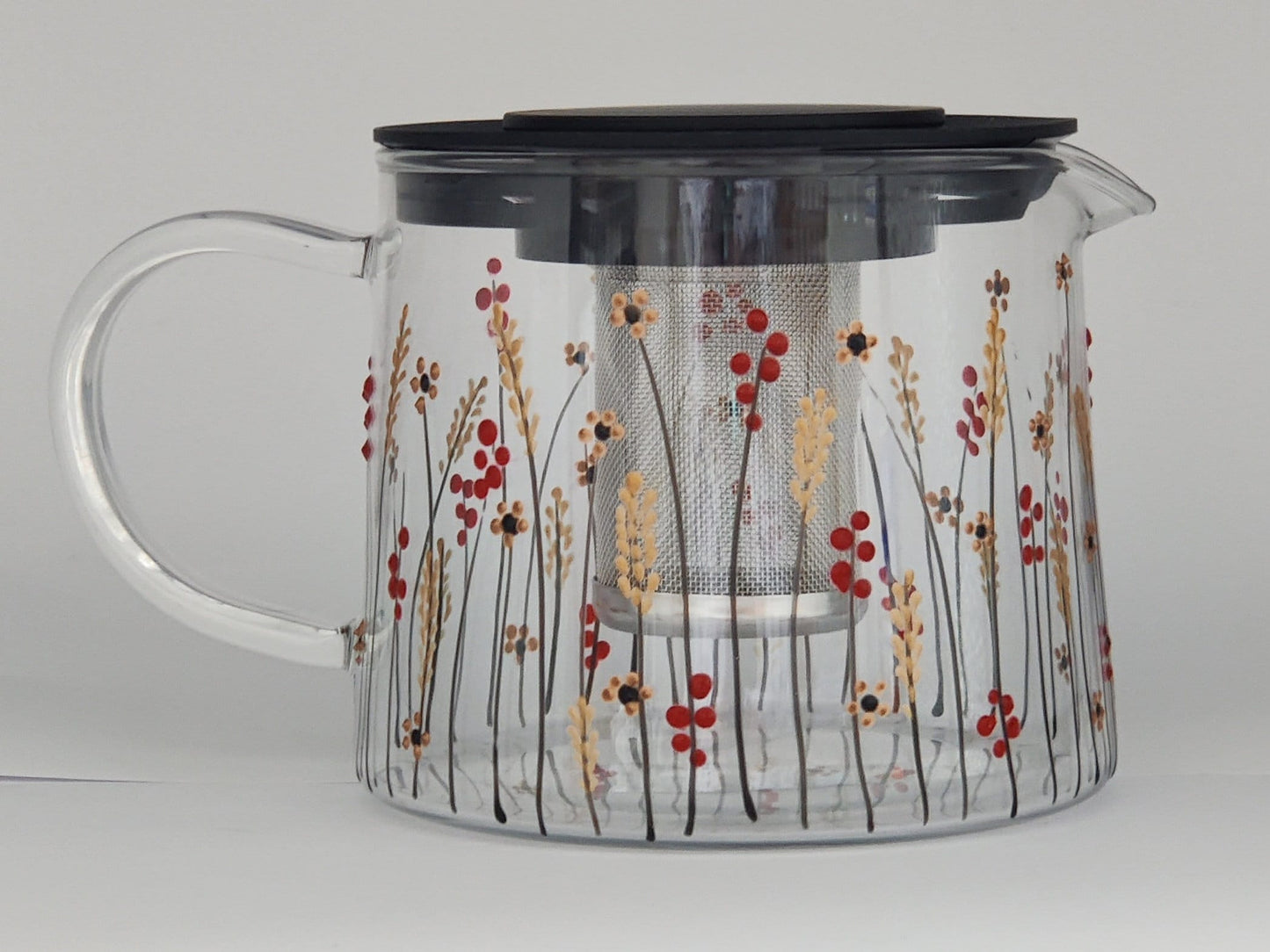 Hand-painted ' Autumn  Meadow ' Glass Teapot