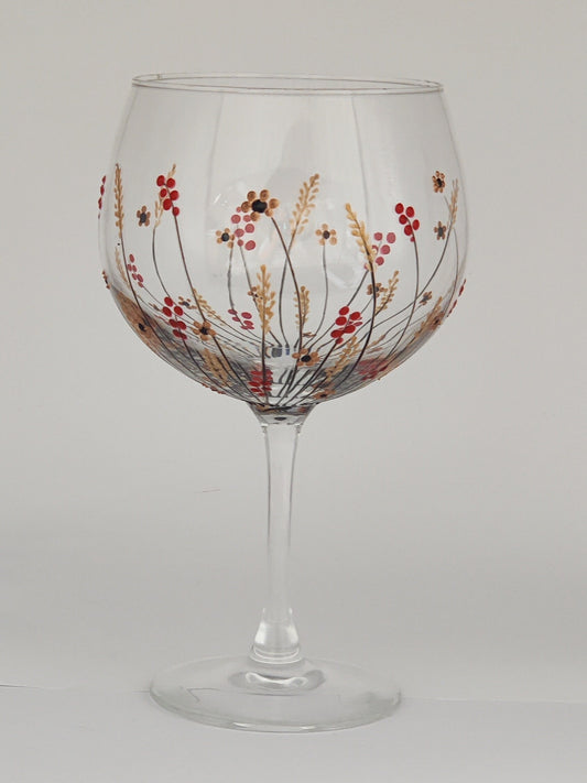 Hand-painted 'Autumn meadow'  large Gin Glass