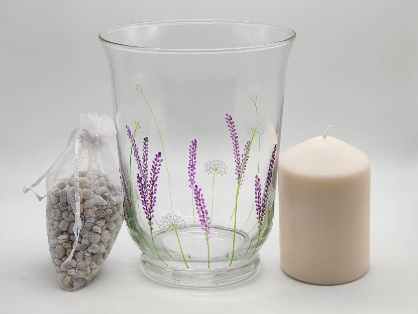 Hand-painted Lavender Glass Vase/ Candle Holder