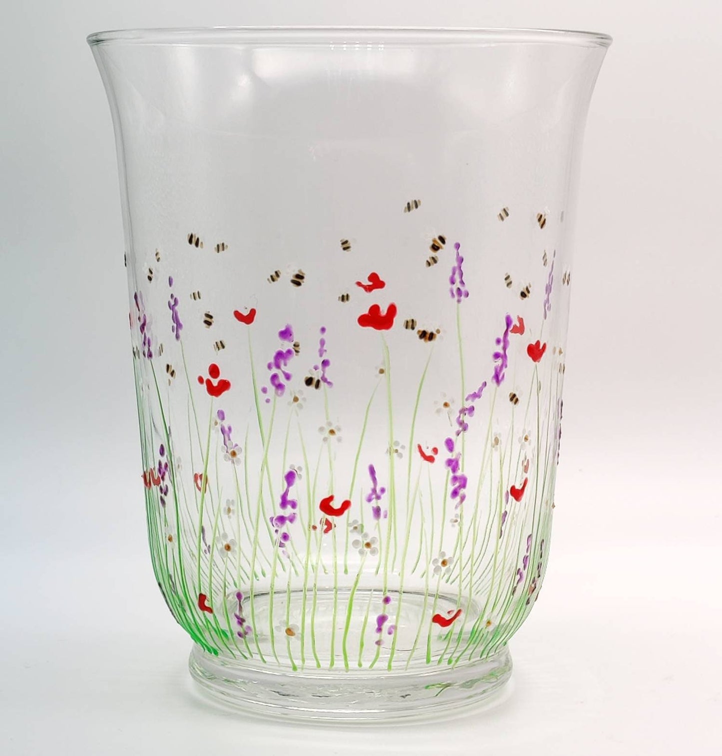 Hand-painted 'Summer meadow' Glass Vase/ Candle Holder