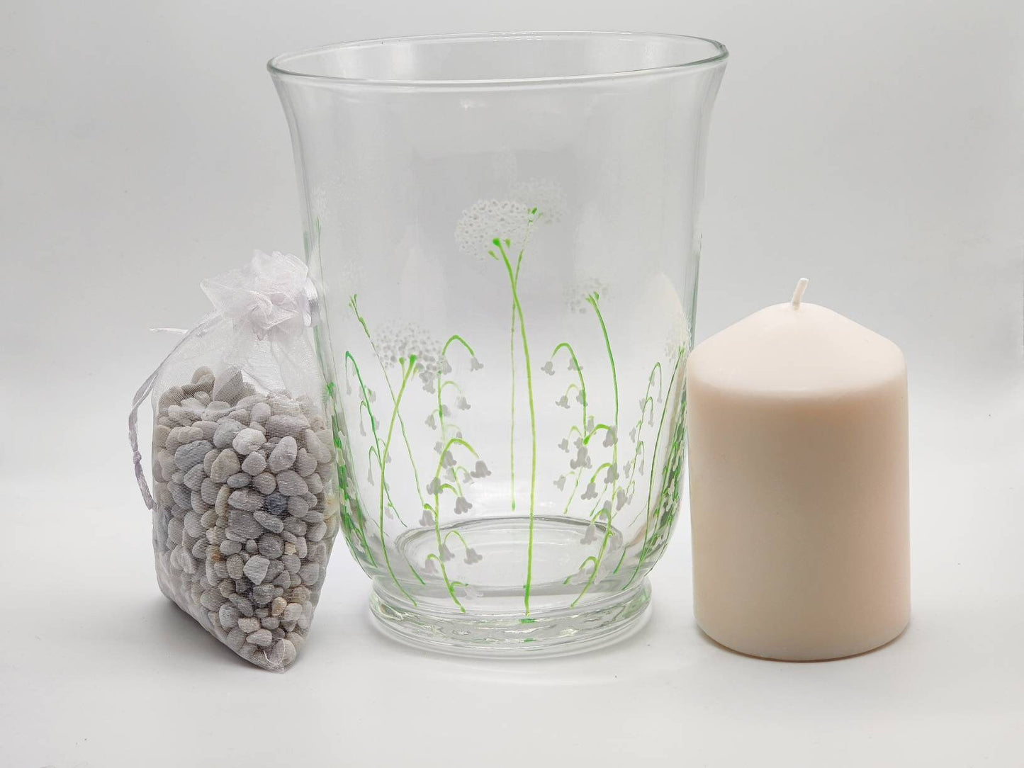 Hand-painted 'Lily of the Valley' Glass Vase/ Candle Holder
