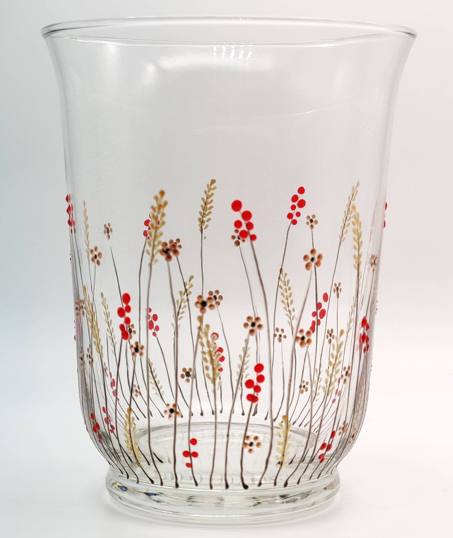 Hand-painted 'Autumn meadow' Glass Vase/ Candle Holder